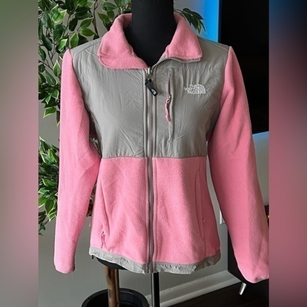 The North Face Jacket Adult S Pink Gray Denali Full Zip Fleece Mock Neck Womens